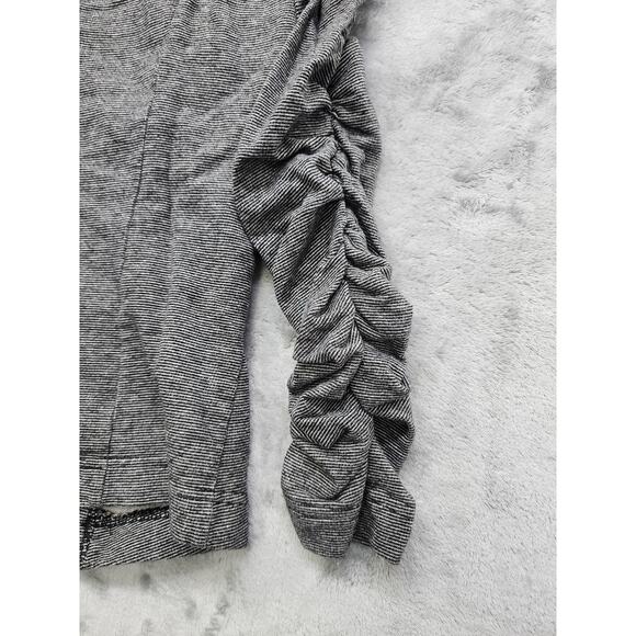 JohnPaulRichard Striped Zip Front Ruched Sleeve Blazer Size S Black Stretch Knit - Picture 2 of 9